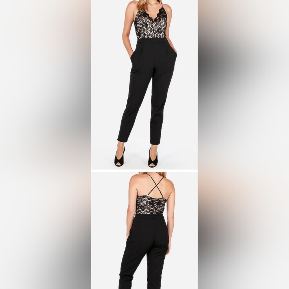 Express Black Jumpsuit with Elegant Lace Detailing - Picture 10 of 16